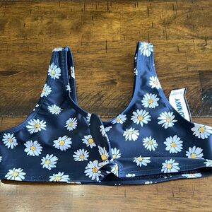 Old Navy Blue and White Floral Bikini Top